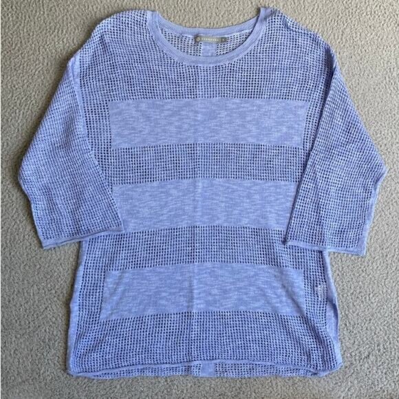 In Cashmere Sweater Small Open Knit Linen Sheer Oversize 3/4 Sleeve Pullove Boho - Picture 1 of 16